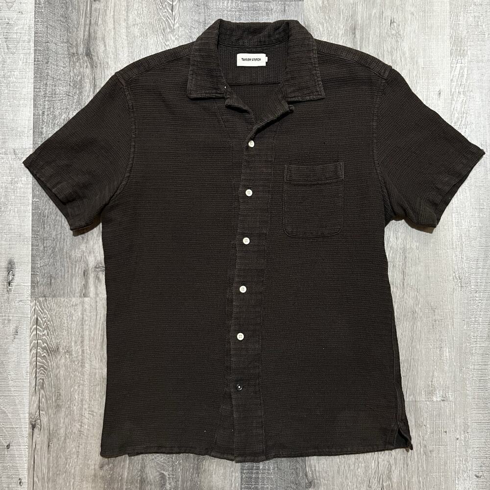 Taylor Stitch Hawthorne Loop Collar Shirt Espresso Pickstitch SS Waffle Knit M